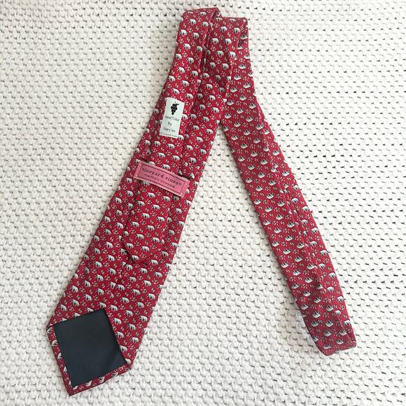 Vineyard Vines Martha Handpicked Shep Ian Red Silk Bull Market Dollar Money Tie - Picture 7 of 7